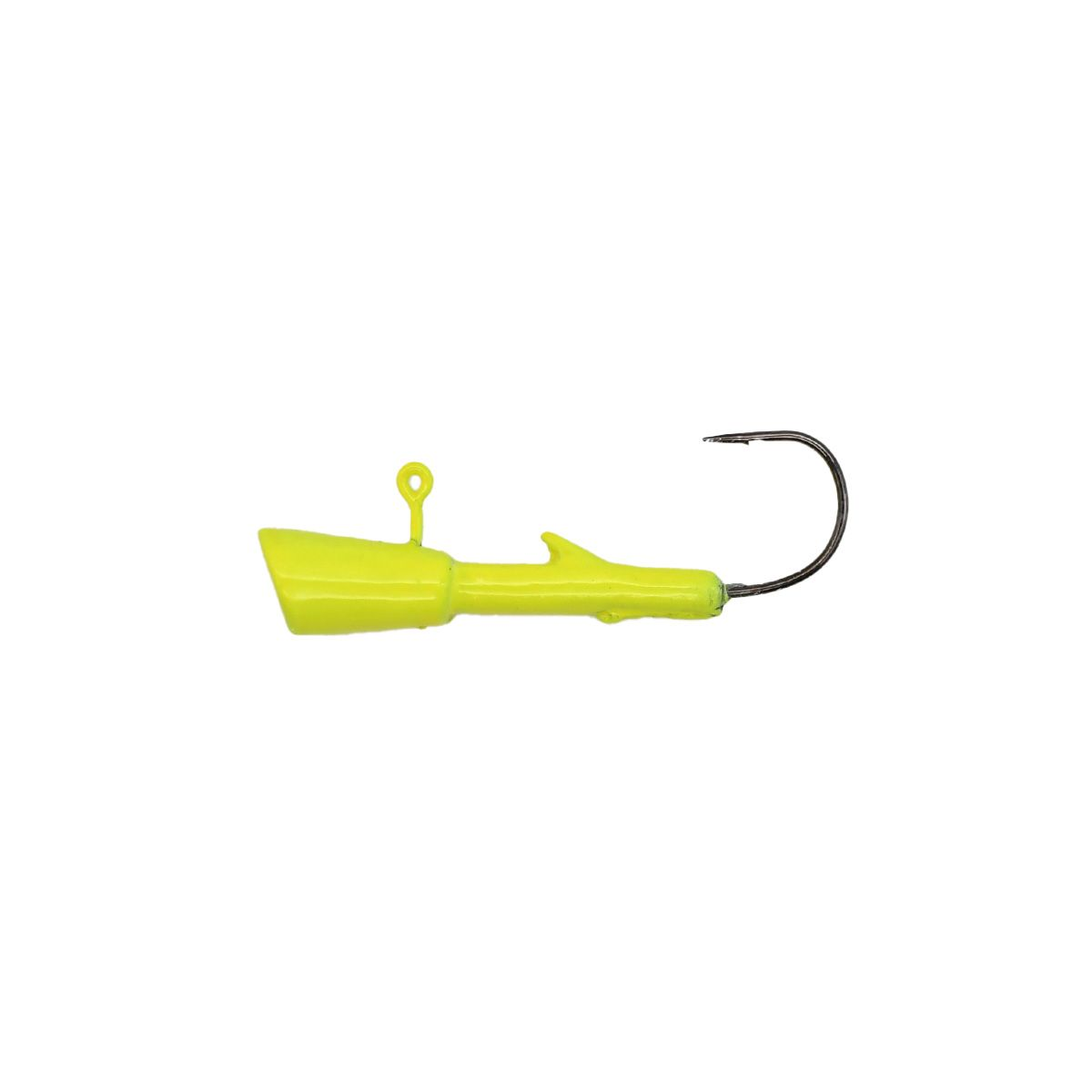 Bright yellow fishing lure with hook.