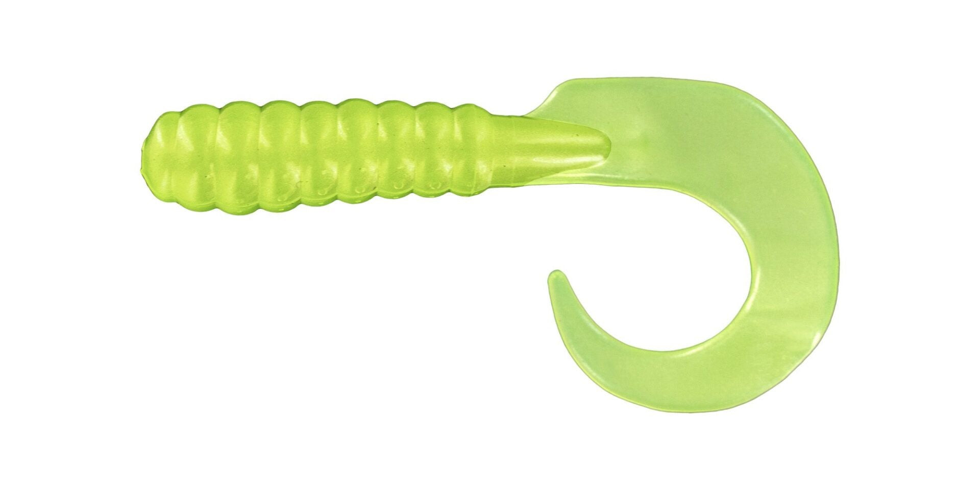 Green plastic fishing lure with curved hook.