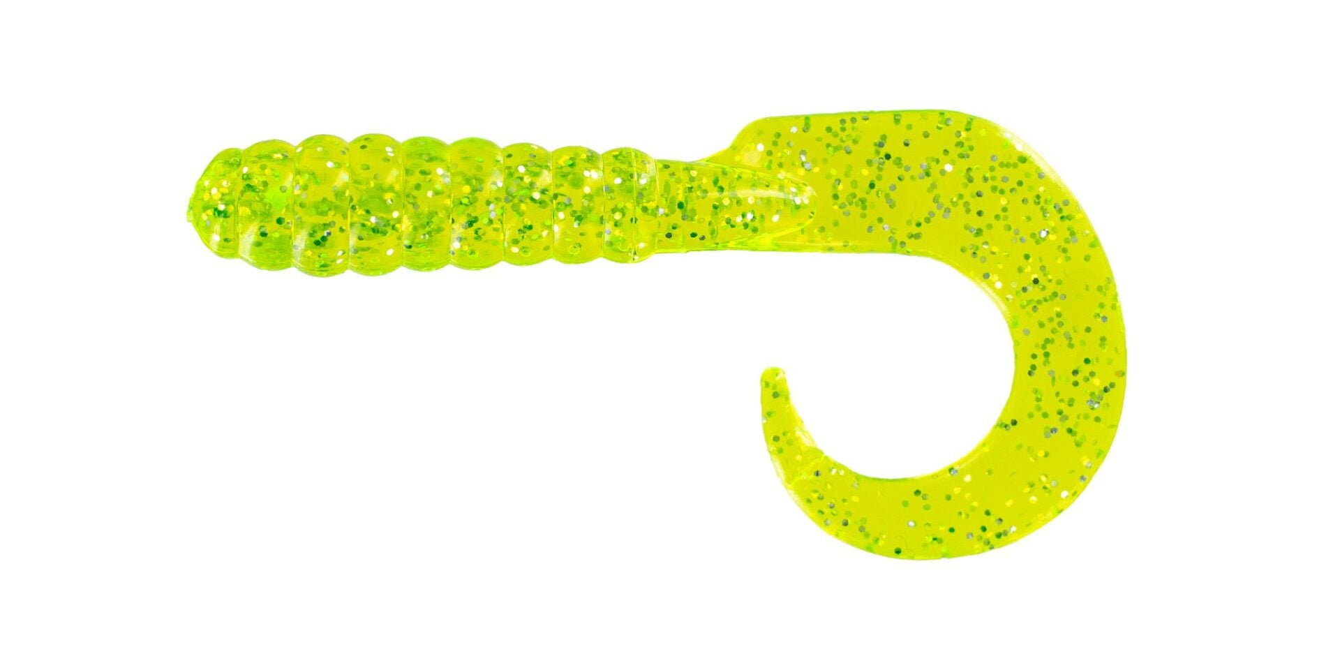 Bright green fishing lure with sparkles.