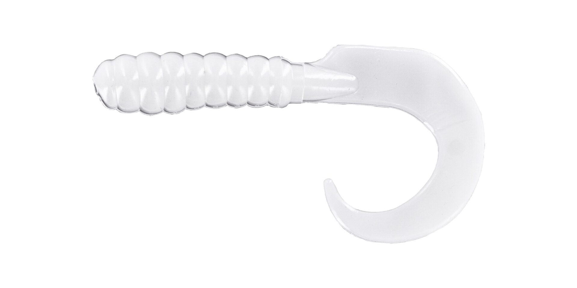 Transparent plastic hook with ribbed handle.