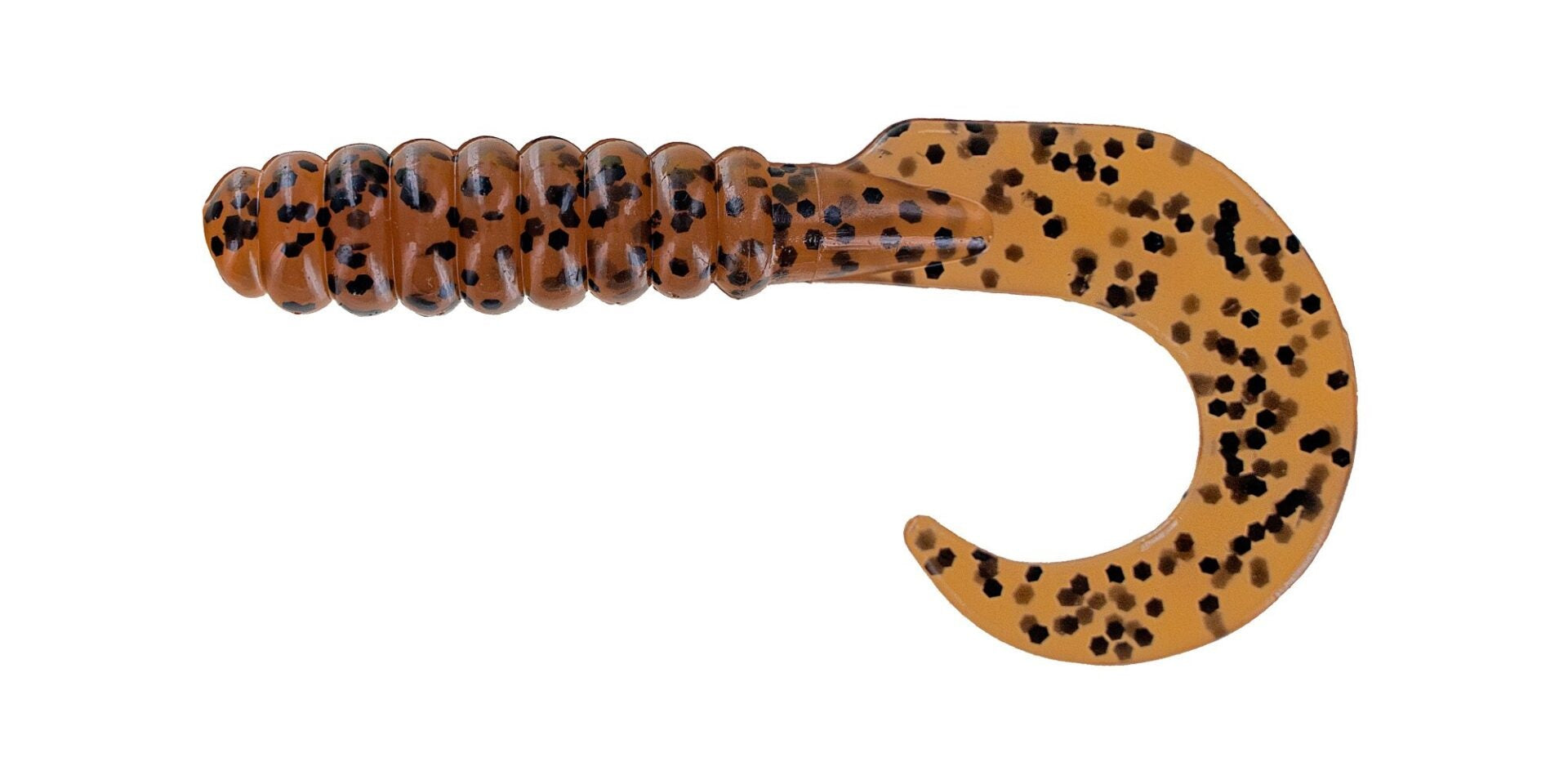 Curly fishing lure with a speckled design.