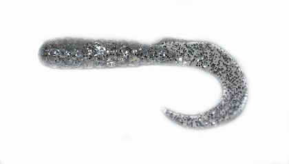 Silver glitter fishing lure with hook.