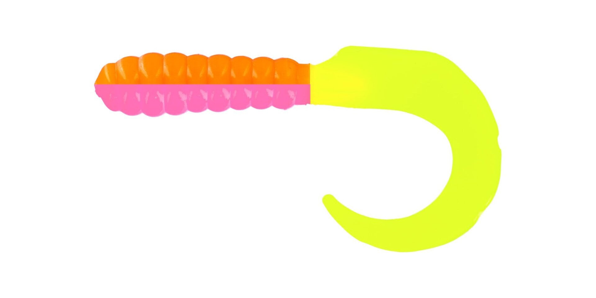 Colorful, curved fishing lure with textured surface.