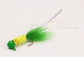 Yellow and green fishing fly lure.