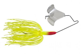 Fishing lure with yellow skirt and blade.