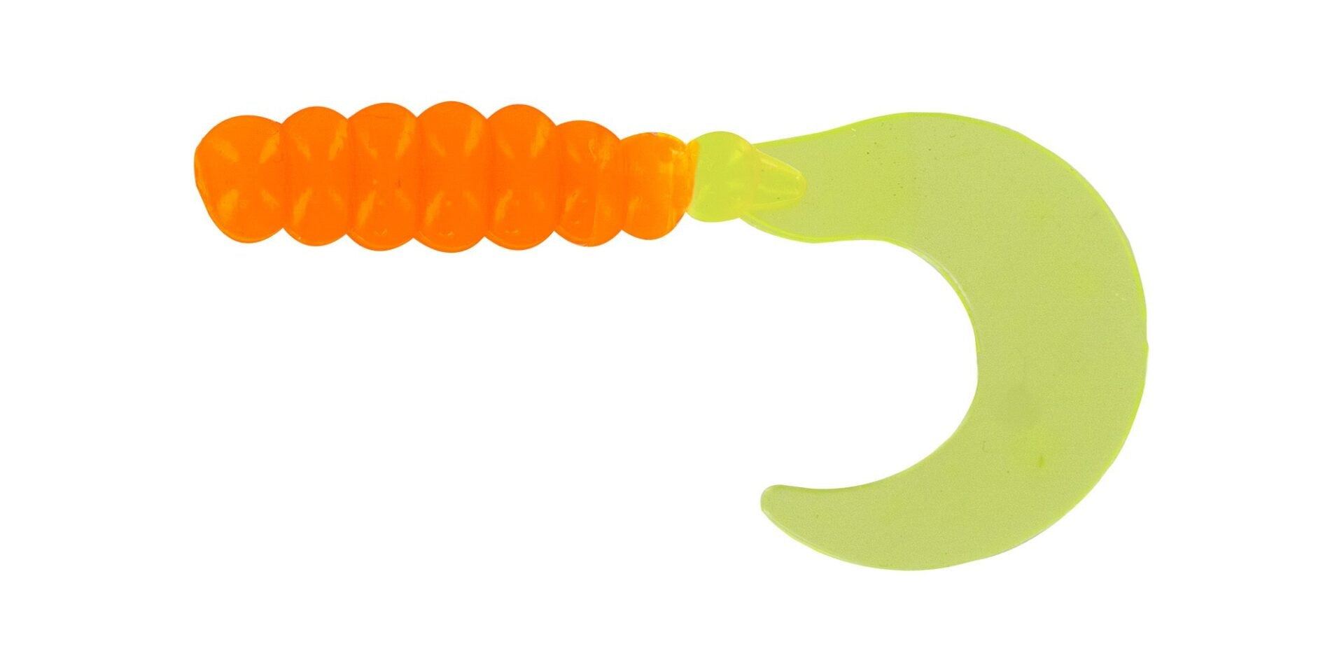 Bright orange and green fishing lure.