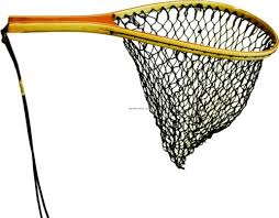 Fishing net with wooden handle.