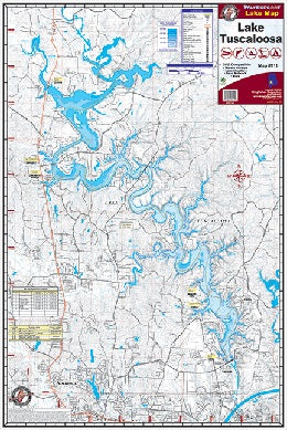 Lake Tuscaloosa map with detailed features.