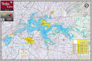 Weiss Lake map showing locations and features.