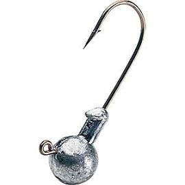 Silver fishing hook with round weight.