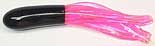 Colorful lure with pink and black design.