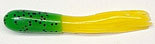 Green and yellow fishing lure with spots.