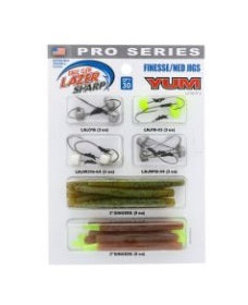 Fishing tackle kit with jigs and lures.