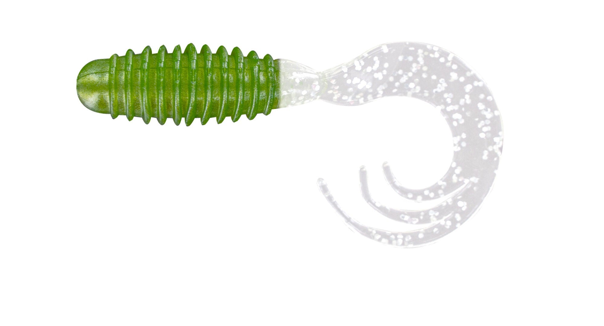 Green fish lure with a transparent tail.