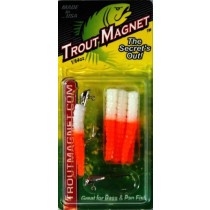 Fishing lure package with orange and white colors.