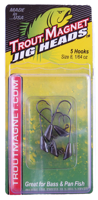 Trout Magnet jig heads packaging with hooks.