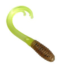 Plastic fishing lure with curly tail.