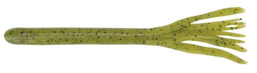 Green artificial fishing lure with fringed tail.