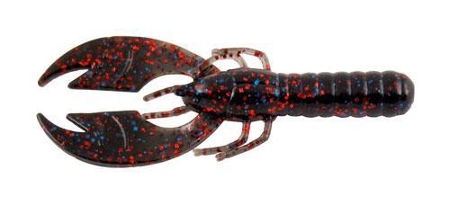 Black and red plastic crawfish lure.